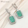 S&Z DESIGN New Fashion Rectangle Ice Crack Crystal Drop Earrings For Women Wedding White Gold Color