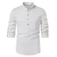 White Roll Up Mandarin Collar Dress Shirt Men 2024 Brand Cotton Linen Henley Shirt Men Business