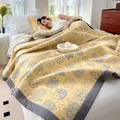 Towel Blanket for Sofa Pure Cotton Thread Blanket Yellow Color Cat Printed Plaids for Bed Queen Size