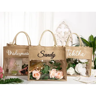 Personalized Tote Gift Bags - Personalized Tote Bridesmaid Burlap Tote Custom Name Bridesmaid