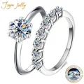 JoyceJelly 1.7CT D-COLOR Moissanite Ring Set Sterling Silver 925 Jewelry 2 Pcs/set Wedding Bands