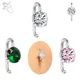 ZS 1 Piece Pink Green Color Round CZ Crystal Belly Button Ring 14G Stainless Steel Navel Piercing