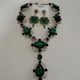 2024 New ZA Fashion Green Red Crystal Rhinestone Necklace Earrings Women Jewelry Sets Indian