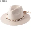 54-58-60CM Women Summer Straw Hat With Natural Shell Conch Outdoor Holiday Parent-Child Hat Panama