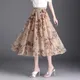 Midi Skirt For Women Summer Mesh Vintage Floral Skirt Fashion Tulle Skirts Gentle Beach Skirt High