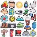 1-26Pcs Sun Camp Sleeping Bag Backpack Garden Shoe Buckle Charms Sunglasses Man Woman Decorations