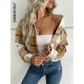 JIM & NORA Women Thick Plaid Shirts Winter Warm Buttons Blouses Tops Casual Shirt Jacket Female