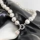 Luxury style Cultured 12-15m White Potato Freshwater Pearl Necklace Cz Pave Shell Pearl Pendant