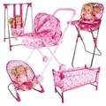 Simulation Doll Stroller Set Pink Baby Stroller Pretend Play Toys Nursery Role Play Doll House