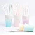 8pcs/set Pastel Disposable Cup Pastel Paper Cups Tableware Blue Pink Birthday Party Supplies Baby