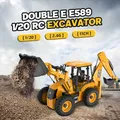 1/20 RC Car Double E 11CH Remote Control Excavator JCB Backhoe Loader Light Sound Construction Truck