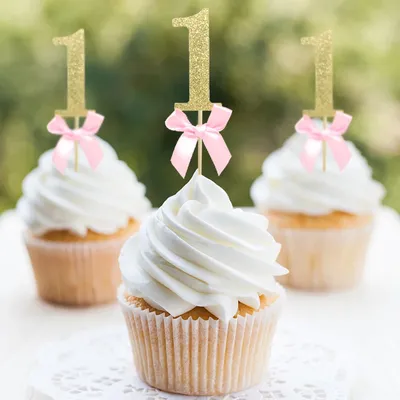 12PCS Number 1 Cupcake Toppers Glitter 1st Birthday Cupcake Picks Baby Shower First Birthday Party