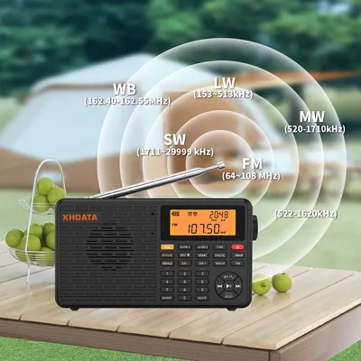 XHDATA D109WB Portable Radio AM FM Stereo SW MW LW Digital Alarm Clock Radio Rechargeable Battery