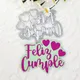 Spanish Word Feliz Cumple Label Tag Heart Border Frame Wine Glass Metal Cutting Dies Stencils For