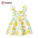 PatPat Toddler Girl Dresses Button Design Lemon Print/Plaid Flutter-sleeve Dress
