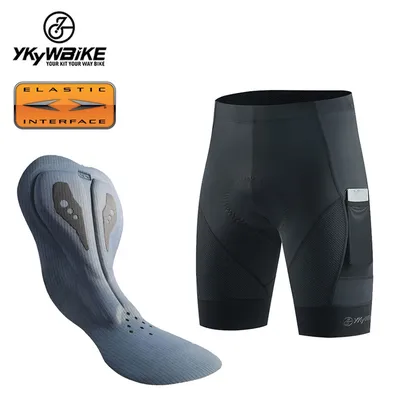 YKYW Elastic Interface Padded Bike Shorts Men Cycling Bicycle Shorts Comfortable Road Biking Pants 2 Pocket Tights Fit