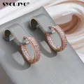 SYOUJYO Simple Trendy Hoop Earrings For Women White Natural Zircon 585 Rose Gold Color Earring