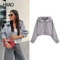 HXAO zip Hoodies Women Cropped Jackets Hooded zip up Sweatshirt Autumn Short coats Fashion Female