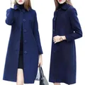 Christmas Warm Overcoat Autumn Winter Woolen Coat Female Mid-Long Fashion Single Breasted Casual