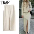 TRAF 2024 gonna a tubino Beige donna gonna longuette a vita alta con spacco gonne lunghe alla moda