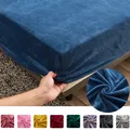 solid stretch Velvet Fabric Fitted Sheet Soft Elastic Bedspread Mattress Cover Bed Linen Protector