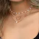 Fashion Statement Gold Color Hollow Heart Chain Choker Necklaces for Women Girl Immitation Pearl