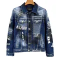 Men's denim jacket starbags dsq1918 punk hole torn paint splashed ink heavily washed split slim