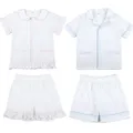 Vestiti del bambino all'ingrosso bianco Seersucker Sibling Baby Kids pigiama set volant 100% cotone