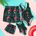 Flamingo Family Matching Swimsuits Outfits Mother Daughter Swimwear Mommy and Me Bikini Dresses