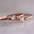 Women's Engagement Rose Gold Color Opal Rings Simple Style Finger Ring Crystal Stud Thin Hoops Hand