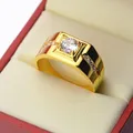 HOYON Gentleman's ring 24K gold color men's domineering open ring simulation diamond ring live mouth