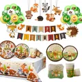 8pcs Disposable tableware Woodland Jungle Animal Birthday Theme party paper plate/napkin For Kids