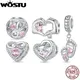 WOSTU Mother's Day Gift 925 Sterling Silver Love Heart Charms Bead Baby foot Print Pendants Fit