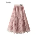 Asymmetrical Tulle Skirts for Women High Waist Ruffled Tiered Party Petticoat Prom Tutu Mesh Flowy