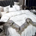 Princess style big lace side bed on four-piece set washed ice silk silk silk bed skirt white