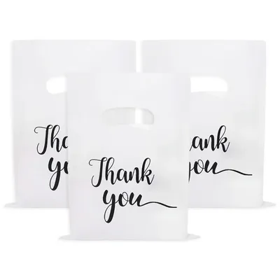 50pcs Thank You Plastic Gift Bag with Handle Wedding Birthday Party Favors Candy Cookie Packaging