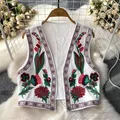 Crochet Top Embroidery Floral Tank Tops Knitted Women V-neck Folk Fashion Vest for Woman Vintage