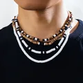 KunJoe 4pcs/set Men's Natural wood Soft Clay Beaded Necklace Retro African Surf Tribal Necklace