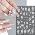 Spring Florid Embossed Nail Stickers White Petal Butterfly Nail Decals Self-Adhesive Spring Summer