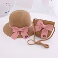 Child Sun Protection Travel Fisherman Hat Straw Bag Cap Set Beach Hats Kids Sun Hat