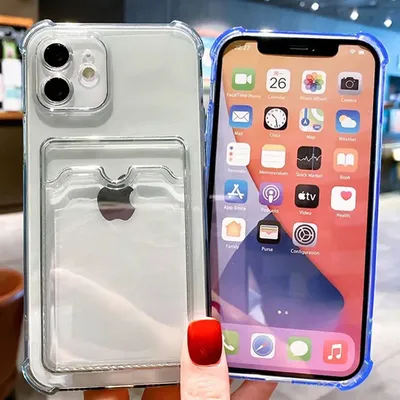Clear Shockproof Wallet Card Holder Case For iPhone 13 12 11 Pro Max Case For iPhone X XS Max XR 7 8 Plus SE Soft Silicone Cover