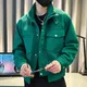 Solid Color Large Pocket Baseball Jacket Men Coat Lapel Jacket Male Club Outfit Green Retro High