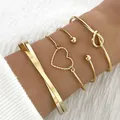 4Pcs Charm Thick Thin Link Bracelets Set For Women Gold Color Love Heart Knot Metal Chain Twist