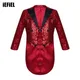 Kids Boys Full Sequin Tailcoat Satin Peaked Lapel Open Front Long Sleeve Blazer for Magic Shows