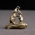 Pure Brass Mice Love Corn Figurine Car Keychain Pendant Chinese Vintage Lucky Mouse Motorcycle Key
