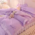Purple Bedding Sets Kawaii Seersucker Bed Sheet Pillowcase Fashion Girl Princess Duvet Cover 4