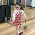 2024 Spring New Korean Children Wear Sweet Embroidered Collar Shirt Strawberry Wool Knitted Tank Top