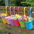 Wall Hanging Flower Pots Metal Fence Hanging Plant Pots Iron Garden Planter Pots Tin Bucket Holder