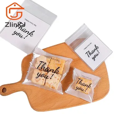 100Pcs Plastic Bags Thank you Cookie&Candy Bag Self-Adhesive For Wedding Birthday Party Gift Bag