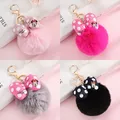 Disney Mickey Mouse Hairball Keychains Bag Hanging Accessories Action Toys Minnie Keyring Anime Bow